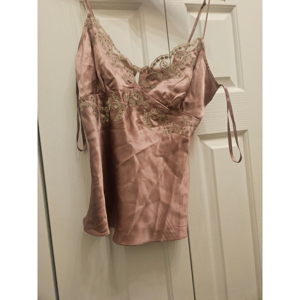 Arden B Silk Camisole Top Pink Lace Floral Embroidered V-Neck XS